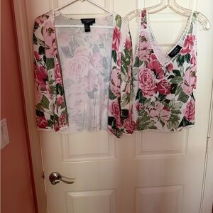 Charter Club Pink Floral Camisole and Cardigan Set